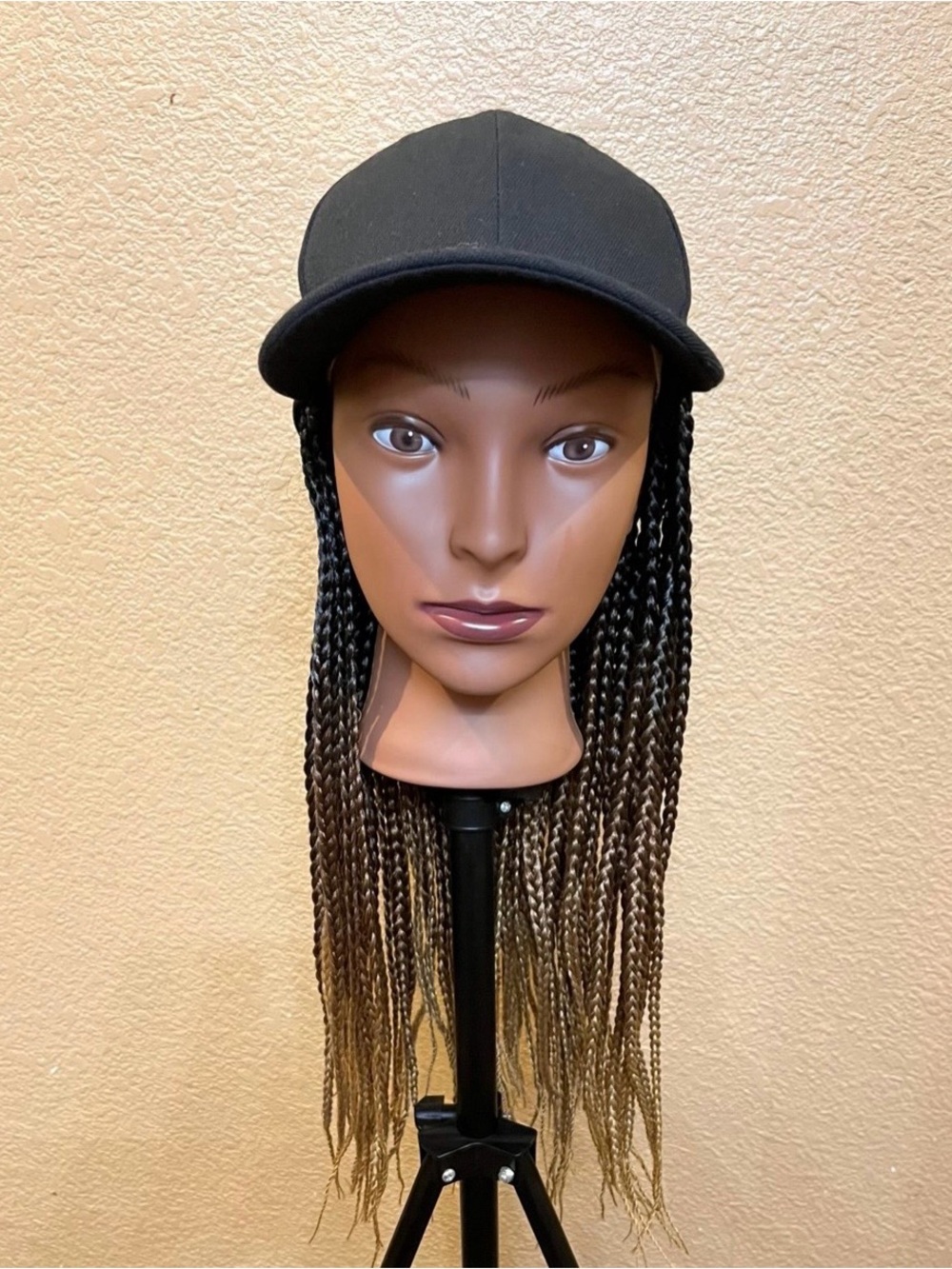 NEW Black Brown Blonde Ombre Baseball Cap Wig Knotless Box Braids 18”